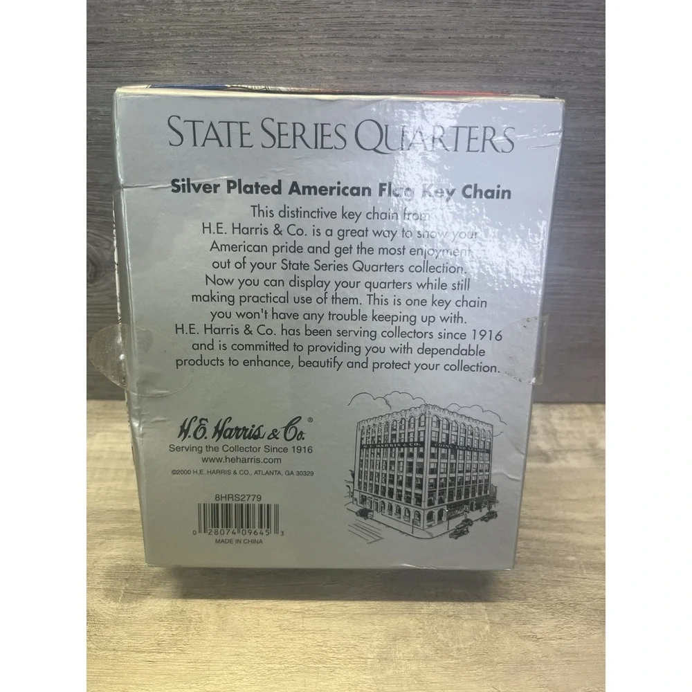 H.E. Harris Flag Keychain New Old Stock Car Truck American Flag Silver Plated